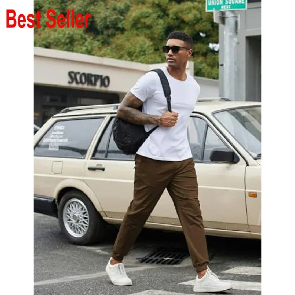 Men's Cotton Cargo Joggers Tapered Fit Casual Hiking Outdoor Sweatpants